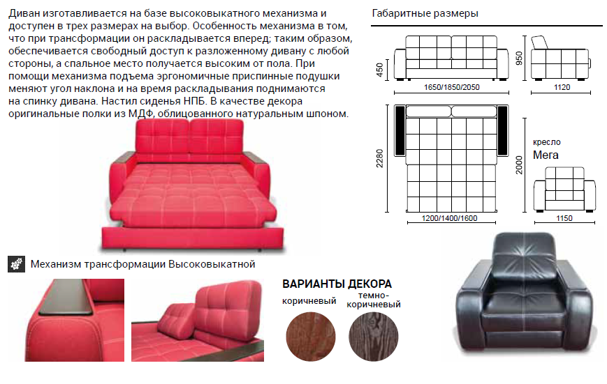 Размеры разложенного дивана