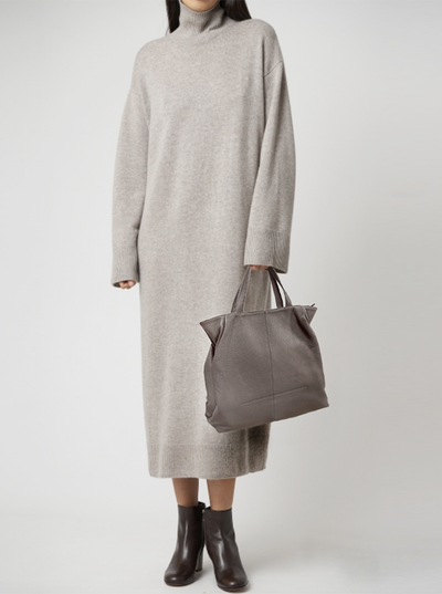 (АРТИКУЛ: 10016/5) СУМКА ЖЕНСКАЯ, СРЕДНЕГО РАЗМЕРА, НАТУРАЛЬНАЯ КОЖА, БЕЖЕВО-СЕРАЯ, С ПЛЕЧЕВЫМ РЕМНЕМ