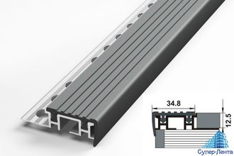 Закладной алюминиевый профиль с резиновой вставкой, противоскользящий, 34,8/12,5 мм (ПУ 10-1, тм лука)