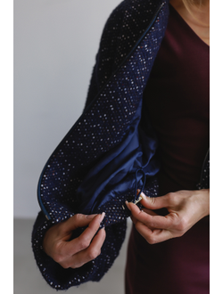 Шерстяной бомбер из твида (темно-синий)