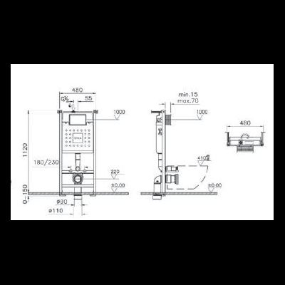 Комплект: подвесного безободкового унитаза VitrA Zentrum (с сиденьем микролифт, инсталляцией и кнопкой Root Square), хром глянцевый 9879B003-7200