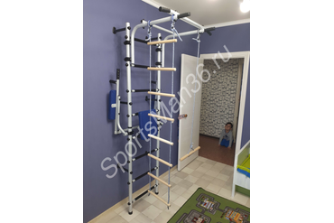 ДСК модель "Атлет", с откидными брусьями, крепление пристенное, с веревочной лестницей и гимнастическими кольцами 