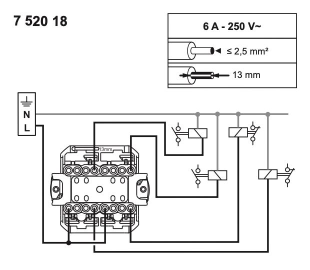 Схема подключения переключателя без фиксации Legrand 752018