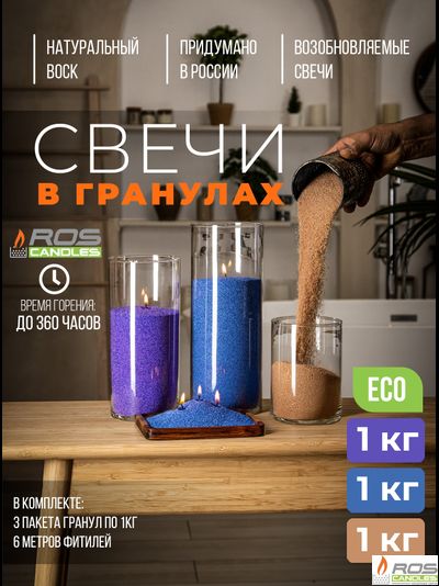 Набор цветных свечей: фиолетовые &quot;Фиолетовый&quot; - 1кг; синие &quot;Синий&quot; - 1кг; бежевые &quot;Бежевый&quot; - 1кг