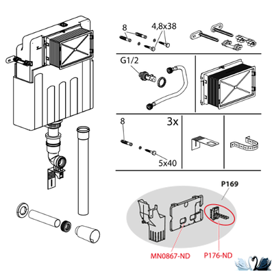 Бачок Alcadrain AM112 Basicmodul скрытого монтажа для замуровывания в стену без панели смыва для чаши генуя