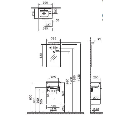 Комплект мебели VITRA MIA, 40 см, с дверцами, золотой дуб, 67089