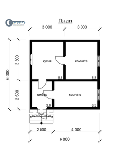 Д-04 ДАЧНЫЙ ДОМ ИЗ БРУСА: ГАБАРИТНЫЕ РАЗМЕРЫ: (6Х6М), ОБЩАЯ ПЛОЩАДЬ: 36М²