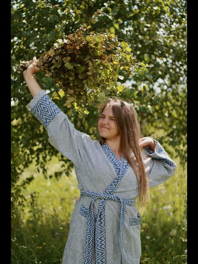 Халат для бани из льна ручного ткачества "Уют"