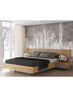 Бостон Спальный комплект ЛДСП Дуб крафт золотой/ЛДСП Серый шифер (ортопедическое основание с подъемным механизмом)