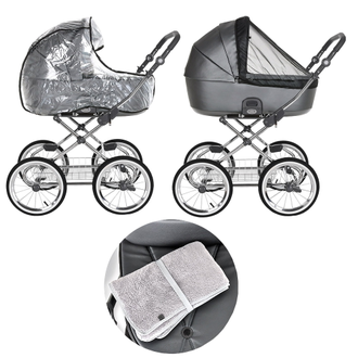 Коляска люлька 1в1 Roan Bass Next Classic d14 Black / Chrome (руч.Коричневый)