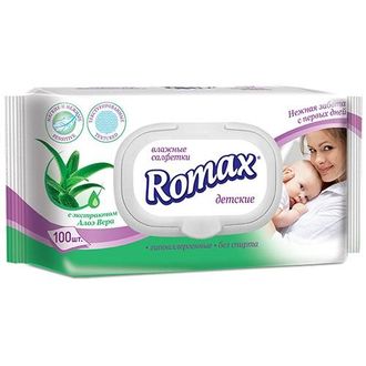 Детские влажные салфетки с пантенолом  Romax, 100 шт