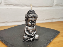 Свеча "Будда" черная с серебром, 1 шт., 4 x 6,5 см