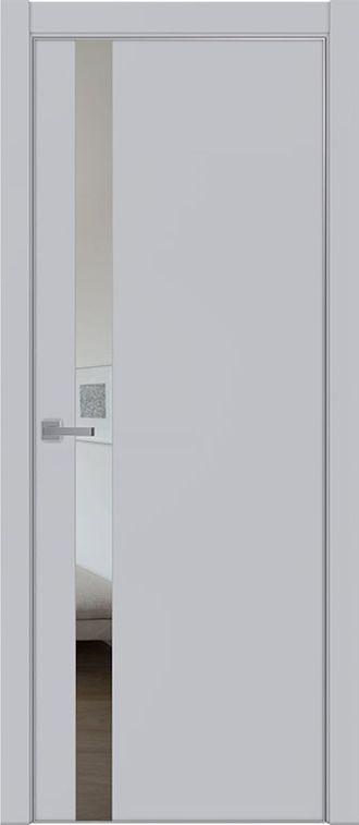 Межкомнатная дверь Tamburat 4104 манхэттен металлическая кромка (остекленная) стекло зеркало серое (ВРЕЗКА ПОД ЗАМОК AGB И СКРЫТЫЕ ПЕТЛИ AGB 2.0)