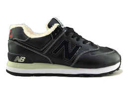 New Balance 574 черно-белые, кожа/мех (36-46)