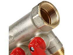 Коллектор распределительный STOUT с шаровыми кранами 3/4", 4 отвода 1/2" (красные ручки) (Арт. SMB 6