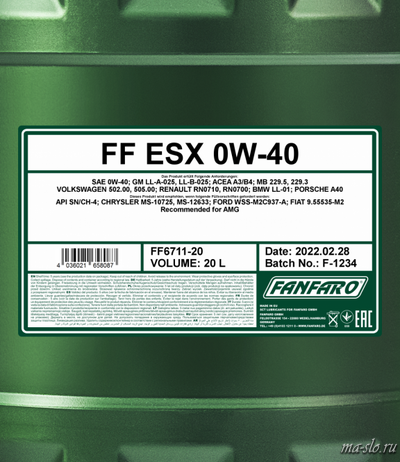 МОТОРНОЕ МАСЛО FANFARO ESX 0W-40 20l
