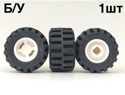 ! Б/У - Wheel 11mm D. x 12mm, Hole Notched for Wheels Holder Pin with Black Tire Offset Tread Small Wide, Band Around Center of Tread 6014b / 87697, White (6014bc05) - Б/У