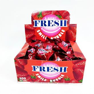 Резинка жевательная дражированная "FRESH SMILE Bubble" со вкусом клубники 100шт*20 блоков.