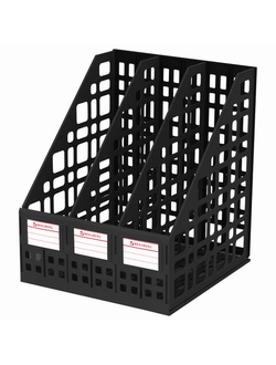 Лоток вертикальный для бумаг BRAUBERG "MAXI Plus", 240 мм, 3 отделения, сетчатый, сборный, черный, 237013