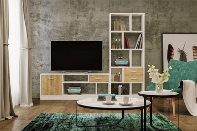 Композиция гостиной ВИКТОРИЯ Белый структурный/Дуб Роше