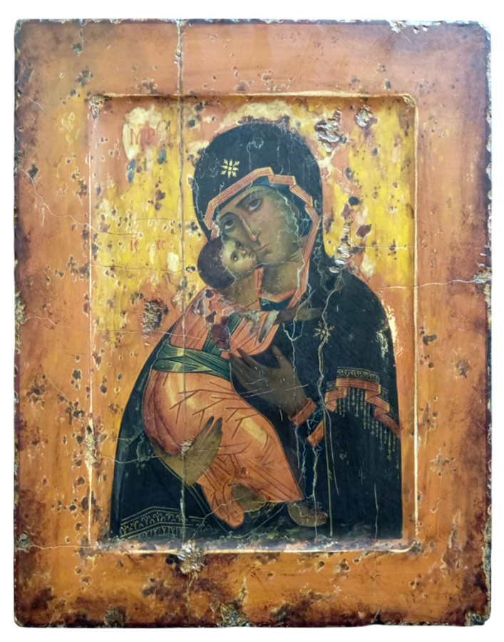 Владимирская Богородица. Рукописная икона, стилизованная "под старину"