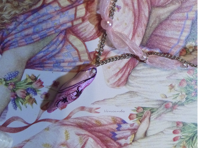 Короткое (под шейку) колье в стиле шебби-шик "Рассветная Жемчужина" с подвеской из холодного фарфора