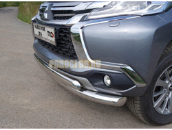 Защита переднего бампера d76+75x42 овал Pajero Sport (2016-2021)