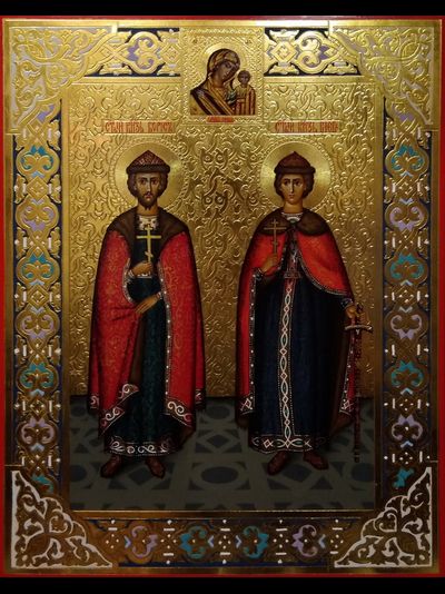 Борис и Глеб, Святые равноапостольные князья-страстотерпцы. Рукописная икона 22х28см.