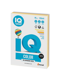 Бумага цветная IQ color, А4, 80 г/м2, 250 л., (5 цветов х 50 листов), микс тренд, RB03