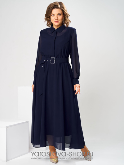 Женское эффектное шифоновое платье  в синем цвете