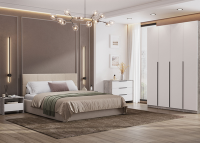 ШК 5 1600 шкаф четырехстворчатый распашной Цемент светлый/Белый текстурный