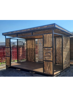 Беседка 2м*4м (металлический каркас, крыша 1 скат, обожженный брусок)