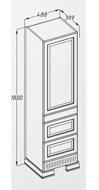 Пенал Opadiris Оникс 50 белый глянцевый с серебряной патиной, левый