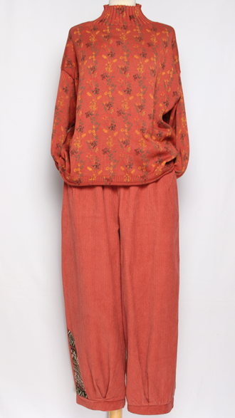 Брюки Бохо вельветовые "Гобелен" коралл,черные р.50-54