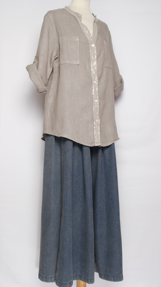 РУБАШКА ЛЁН "КРУЖЕВО НА СПИНЕ"  хаки, бежевая р.46-52