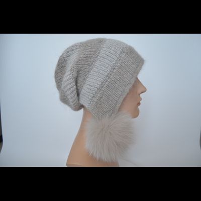 Шапка ушанка Vizio 1609 PP 66  бежевая с помпонами