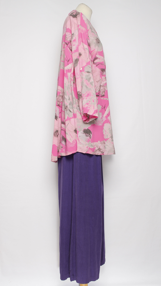 РУБАШКА БОХО "Карман планка пайетки" цветы белая, желтая, фуксия до р.52