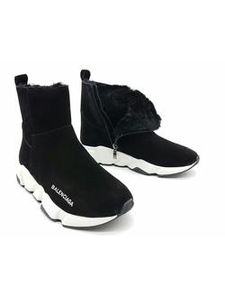 Кроссовки Balenciaga Speed Trainer Clear Sole Black с мехом