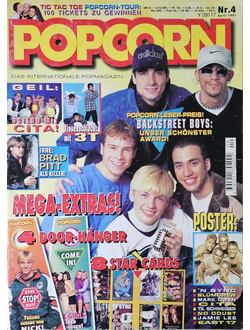 Popcorn Magazine April 1997 Backstreet Boys, Spice Girls, Cita, Brad Pitt, Tic Tac Toe, East 17, Blu