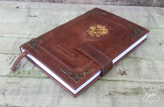 Винтажный именной ежедневник из натуральной кожи с гербом России