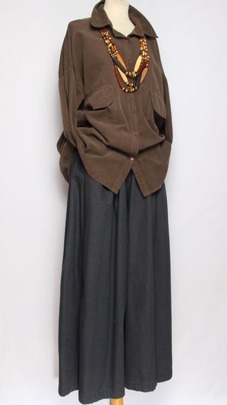 Рубашка Бохо вельветовая  "КАРМАНЫ КЛАПАНЫ"  шоколад до р.54