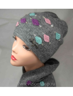 Шапка с цветными розочками и шарф Vizio 5174 серый комплект