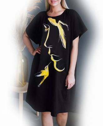 Туника-платье из хлопка арт. 20641-8383 (Цвет черный) Размеры 56-78