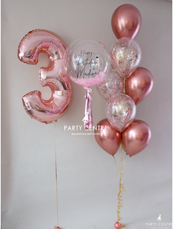 Набор роузголд с цифрой и баблс