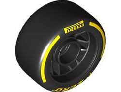 Wheel 24 x 13.4 with Pin Hole with Molded Black Hard Rubber Tire and Printed Yellow 'PIRELLI', 'P ZERO' and Arcs Pattern, Black (105162pb02 6481568)