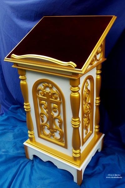 Аналой белый с золотом, с красным бархатом