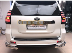 Защита заднего бампера угловая двойная под фаркоп d60/42 для Toyota Land Cruiser Prado 150 Black Onyx (2020-...)