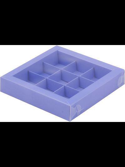 Коробка для 9 конфет с прозр. кр. (лаванда), 155*155*30мм