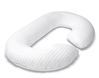 Подушка обнимашка для сна Рогалик 340 см с двойным наполнителем искусственный пух/шарики с наволочкой на молнии сатин люкс Белый страйп