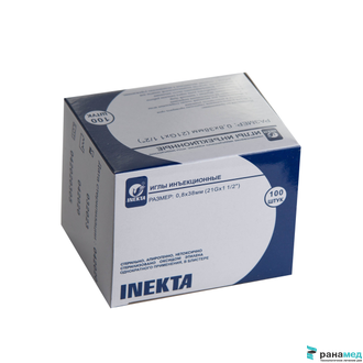 Иглы инъекционные однократного применения стерильные Инекта INEKTA, Размер 21G (0,8x38мм)